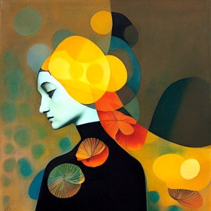 抽象的で思慮深い女性、ロミーナ・レシアにインスパイアされた壁掛けアートプリント 作： F. Abderrahim