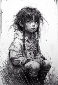 無邪気な子供の女の子, 似顔絵, アートプリント 作： F. Abderrahim