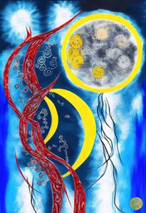 月のハーモニー、キャンバスに描かれた抽象的なアクリル画