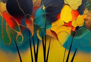ミステリアスな森：暖色系の抽象的な木々、ウォールアート｜キャンバスプリント