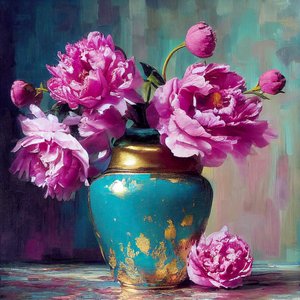 ピンクの花の絵、抽象的なボタニカルアート、壁 アートプリント オンデマンド