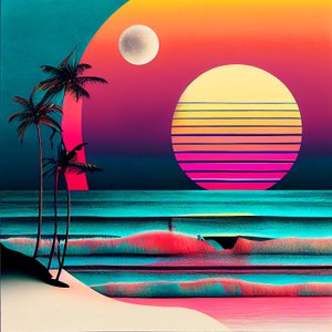 ビーチとヤシの木に沈む夕日, 壁掛けアート｜キャンバスプリント