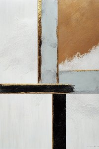 白と黒、金色の抽象的なライン、キャンバスのプリントアート