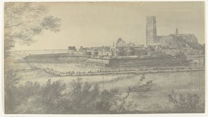 ハルデルウェイクの眺め、1672 年 マニュファクチュール デ ゴブランに保管されているアダム フランス ファン デル ミューレンによる 1672 年のフランスによるオランダ侵攻の図面の写真 (シリーズ タイトル)
