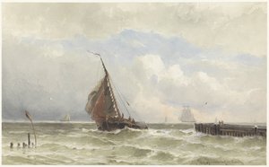 帆船が入ってくるフリシンゲン港 作： jonkheer Jacob Eduard van Heemskerck