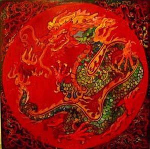 ドラゴン, 2016 （ミックス、アクリル、インク、油彩） 作： リンダ・アーサー