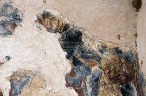 天使と聖人、アギオス・ゲオルギオス・アポドゥルー教会のフレスコ画より（ギリシャ、クレタ島、アポドゥルー）（写真 作： Theodore Charles Ange Coquelin
