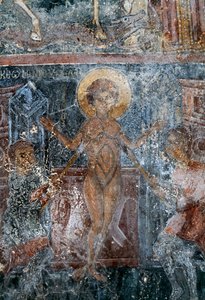 キリストの殉教」（ギリシャ・クレタ島コミタデス、ビザンチン様式の聖ゲオルギオス教会のフレスコ画）（写真 作： Theodore Charles Ange Coquelin