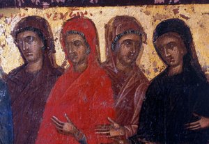 ギリシャ、クレタ島、パレア・ルーマタのビザンチン様式教会の木製パネル「敬虔な女性」（写真 作： Theodore Charles Ange Coquelin