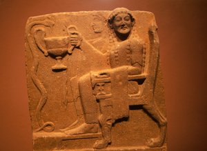 神々と蛇を描いたレリーフのあるステイル（ギリシャ・スパルタ出土） ギリシャ文明時代 作： Theodore Charles Ange Coquelin