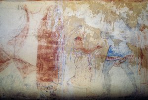 女性と若者、フレスコ画、タルクィニアのネクロポリス「青鬼の墓」（2004年ユネスコ世界遺産登録）、イタリア、ラツィオ州、エトルリア文明、紀元前5世紀（写真 作： Theodore Charles Ange Coquelin