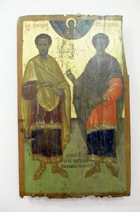 ギリシャ、クレタ島アルカディ修道院の木に描かれた「聖人」（写真 作： Unbekannt Unbekannt