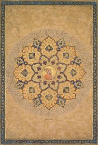 皇帝のアルバム (ケヴォルキアン アルバム) からのアウラングゼーブ (1618-1707) の肖像画のシャムサ (サンバースト) 作： probably by Bichitr