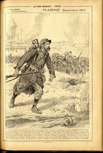 アジェンダ・ブヴァール・デュ・ボン・マルシェ1917 - ジョブ（ジャック・マリー（Jacques-Marie）ガストン・オンフレーとブレヴィル）（1858-1931）のイラスト。Marne September 1914 - War of 14 -18, Marne, Great Battles, Battle of Marne - Soldiers 作： pseudonym for Onfray de Breville Jacques Job