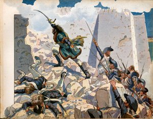 エジプトのキャンペーン（遠征）。ヨアヒム・ムラット（1767-1815）がエジプトのアクレの聖ヨハネを包囲した時の様子。ジャック・マリー・ガストン・オンフレー・ドゥ・ブレヴィル・ディット・ジョブ（1858-1931）によるエングレーヴィング 作： pseudonym for Onfray de Breville Jacques Job