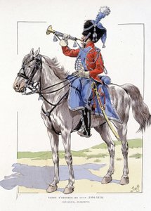 1804年から1814年までのリヨンの近衛兵、トランペット騎兵-「フランスの一座の色」に掲載されている、ジョブのイラスト