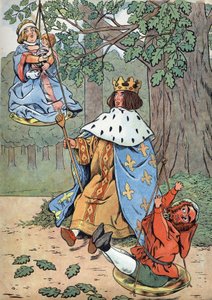 フランスの歴史。おもちゃに描かれたサン・ルイの生涯の場面。サン・ルイとして知られる国王ルイ9世（1214-1270）は、樫の木の下で正義の裁きを下している。Joujoux a l