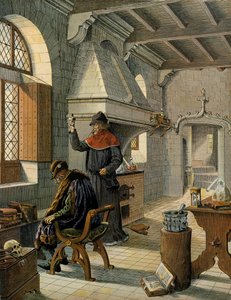 中世のフランスの歴史（中世）。慎重派と呼ばれるフランス王ルイ11世（1423-1483）の最初の医師であるジャック・コクティエが、彼のために治療薬を調合している様子。ジャック・マリー・ガストン・オンフレー・ド・ブレヴィル（JOB）（1858-1931）による挿絵 作： pseudonym for Onfray de Breville Jacques Job