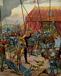 中世のフランスの歴史（中世）。グランソンの戦いの惨禍の後、ブルゴーニュ公シャルル（1433-1477）の富をスイス人が奪う。この戦いでは、フランスのルイ11世の同盟者であるコンフェデレがシャに勝利した。 作： pseudonym for Onfray de Breville Jacques Job