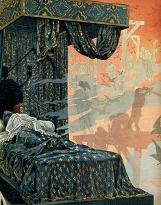 中世のフランスの歴史（中世）：フランス王ルイ11世は、慎重派（1423-1483）は死ぬ前に不安な悪夢を見たと述べている。ジャック・マリー・ガストン・オンフレー・ド・ブレヴィルdit JOB（1858-1931）による挿絵 作： pseudonym for Onfray de Breville Jacques Job