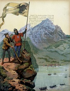 中世のフランスの歴史：ブルゴーニュ公シャルル・ザ・テメレール（1433-1477）の軍勢がスイスのヴォー国に入る。ジャック・マリー・ガストン・オンフレー・ド・ブレヴィル（JOB）（1858-1931）による挿絵 作： pseudonym for Onfray de Breville Jacques Job