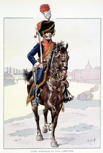 リヨンの儀仗兵の騎兵（1804年～1814年） - 「Outfit of the troops of France（フランスの軍隊の服装）」より。Armee de terre et de mer à toutes les epoques」の中で。 作： pseudonym for Onfray de Breville Jacques Job