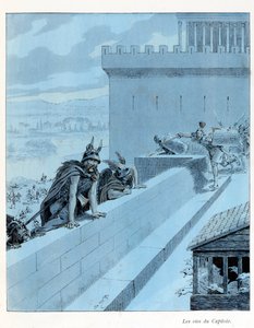 A la gloire des betes」A Fabre 文、Jacques Marie Gaston Onfray de Breville dit JOB (1858-1931)画、Maison Alfred Mame et fils 編集の本の挿絵。Les goies du Capitole (BC890), les Gauls siegent Rome, Collection Partial 作： pseudonym for Onfray de Breville Jacques Job