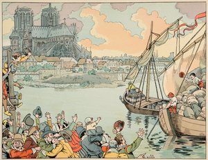 ジャック・マリー・ガストン・オンフレー・ド・ブレヴィル（JOB）（1858-1931）が挿絵を描いた本「Le bon roy Henri」の挿絵。Paris refuitaille - 個人蔵 作： pseudonym for Onfray de Breville Jacques Job