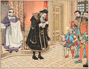 ジャック・マリー・ガストン・オンフレー・ド・ブレヴィルdit JOB（1858-1931）が挿絵を描いた書籍「Le bon roy Henri」のイラスト。アンリ4世の誕生、祖父のアンリ・ダルブレ（1503-1555）がニンニクで唇をこすっている様子 - 個人蔵 作： pseudonym for Onfray de Breville Jacques Job