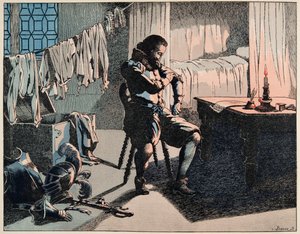 Jacques Marie Gaston Onfray de Breville dit JOB (1858-1931)が挿絵を描いた書籍「Le bon roy Henri」の挿絵。1589年、アンリはフランスの王になったが、お金はなかった - 個人蔵 作： pseudonym for Onfray de Breville Jacques Job