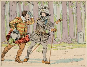 ジャック・マリー・ガストン・オンフレー・ド・ブレヴィル（JOB）（1858-1931）が描いた「Le bon roy Henri」からの抜粋：アンリ4世は、マイエンヌ公シャルル・ド・ロレーヌ（1554-1611）にちょっとした運動をさせた後、恩赦を与えた - Priva 作： pseudonym for Onfray de Breville Jacques Job