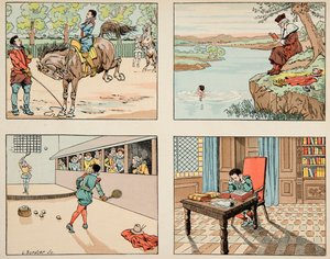 ジャック・マリー・ガストン・オンフレー・ド・ブレヴィル（JOB）（1858-1931）が挿絵を描いた書籍「Le bon roy Henri」から引用したイラスト。アンリ4世の教育 - 個人蔵 作： pseudonym for Onfray de Breville Jacques Job