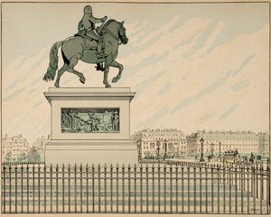 ジャック・マリー・ガストン・オンフレー・ド・ブレヴィル（JOB）（1858-1931）が挿絵を描いた書籍「Le bon roy Henri」から引用したイラスト。アンリ4世を偲ぶエリゲの像 - 個人蔵 作： pseudonym for Onfray de Breville Jacques Job