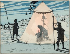 ジャック・マリー・ガストン・オンフレー・ドゥ・ブレヴィル（JOB）（1858-1931）が描いた「Le bon roy Henri」からの抜粋：アルクの戦い（1589年）で勝利した後のアンリ4世 - 個人蔵 作： pseudonym for Onfray de Breville Jacques Job