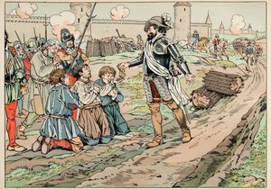 ジャック・マリー・ガストン・オンフレー・ドゥ・ブレヴィル（JOB）（1858-1931）が描いた「Le bon roy Henri」から引用したイラスト：アンリ4世はパリに食べ物を持ち込もうとした農民たちにお金を与え、解放した - 個人蔵