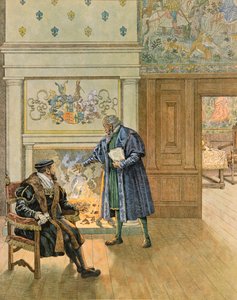Jacques Marie Gaston Onfroy de Breville dit JOB (1858-1931) - ベルギーの歴史。アントワープ市の大商人や金融業者を訪問する皇帝シャルル5世（1500年～1558年）、個人蔵 作： pseudonym for Onfray de Breville Jacques Job