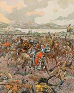Jacques Marie Gaston Onfroy de Breville dit JOB (1858-1931) - ベルギーの歴史。ブラバント第一公爵ジョンは、リンブルフ継承戦争中の1288年にWoeringenの戦いで勝利し、ブラバントの自治権をドイツに譲渡する、個人蔵 作： pseudonym for Onfray de Breville Jacques Job