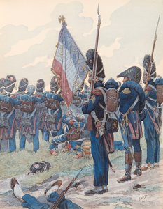 ジャック・マリー・ガストン・オンフロイ・ド・ブレヴィル（JOB）（1858-1931） - 「ワーテルローのラスト・エッジ」（1815年6月18日）、プライベート・コレクション 作： pseudonym for Onfray de Breville Jacques Job