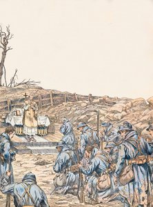 Jacques Marie Gaston Onfroy de Breville dit JOB (1858-1931) - 第一次世界大戦中、塹壕の中で行われたミサ、個人蔵 作： pseudonym for Onfray de Breville Jacques Job