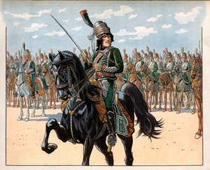 ヨアヒム・ムラット（1767-1815）はイタリア遠征時の大佐。ジャック・マリー・ガストン・オンフレー・ドゥ・ブレヴィル・ディット・ジョブ（1858-1931）によるエングレーヴィング