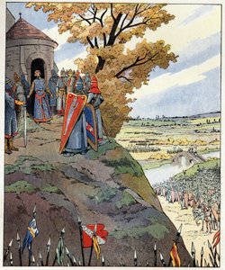 7月27日のブービンズの戦いの勝利の前に、フィリップ2世がフィリップ・アウグストゥス（1165-1223）が領主たちに語った勇敢な言葉に私の王冠を捧げる
