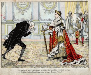 1804年の戴冠式の朝、ナポレオンと公証人ラギドー - 1893年の「Le Grand Napoleon des Petites Enfants」よりJob（Jacques Onfroy de Breville）のリトグラフ 作： pseudonym for Onfray de Breville Jacques Job