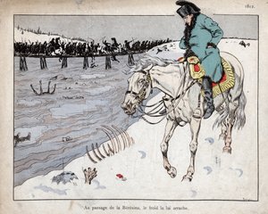 モスクワからの撤退時にベレジーナ川を渡る大軍の残骸を見るナポレオン 作： pseudonym for Onfray de Breville Jacques Job