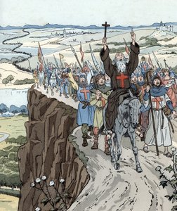 隠者ピョートルは、「神が望んでいる！」という叫びで第一次十字軍（1096年）を率いました。 作： pseudonym for Onfray de Breville Jacques Job