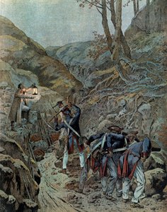 プロイセンキャンペーン（1806年）。戦いの前夜、部隊はイエナ山の麓で大砲用の通路を広げる作業をしていた（10月14日に喚起された 作： pseudonym for Onfray de Breville Jacques Job