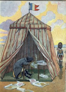 フランスの歴史をおもちゃで表現したシーン。1815年12月2日のアウステルリッツの戦いの前に休息するナポレオン1世ボナパルト（1769-1821）。Joujoux a l