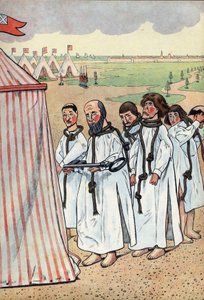 フランスの歴史をおもちゃで表現したシーン。カレーのブルジョワたち1347年のカレー包囲戦と、カレーの6人のブルジョワの中でも最も有名なサン・ピエトロのユースタッシュが、イングランド王エドワード3世のもとに赴いて、その恵みを懇願したことで知られています。 作： pseudonym for Onfray de Breville Jacques Job