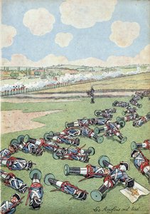 フランスの歴史をおもちゃで表現したシーン。オーストリア継承戦争（1740年〜1748年）の様子。1745年5月11日のフォントノワの戦いで、イギリス軍に殺されたフランス軍の歩兵隊の部隊。Joujoux a l