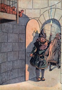 フランスの歴史のおもちゃのシーン：シャルル・ル・テメレールと共にルイ11世（1423-1483）に陰謀を企てたジャン・バルー（1421-1491）は、1469年4月23日、ルイ11世の鉄の檻の一つに11年間閉じ込められた。Joujoux a l