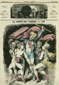 店員のストライキは、冬を前にジャン＝バティスト（Jean Baptiste）・カルポー（Carpeaux）の「La Danse」のダンサーたちに服を着せることを示唆するイラストです。ジョブズの「L